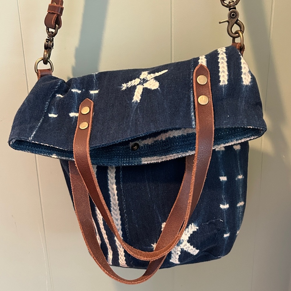 West African Mud Cloth Mali Barrel Bucket Bag Genuine Leather Hand Crafted - Picture 3 of 16